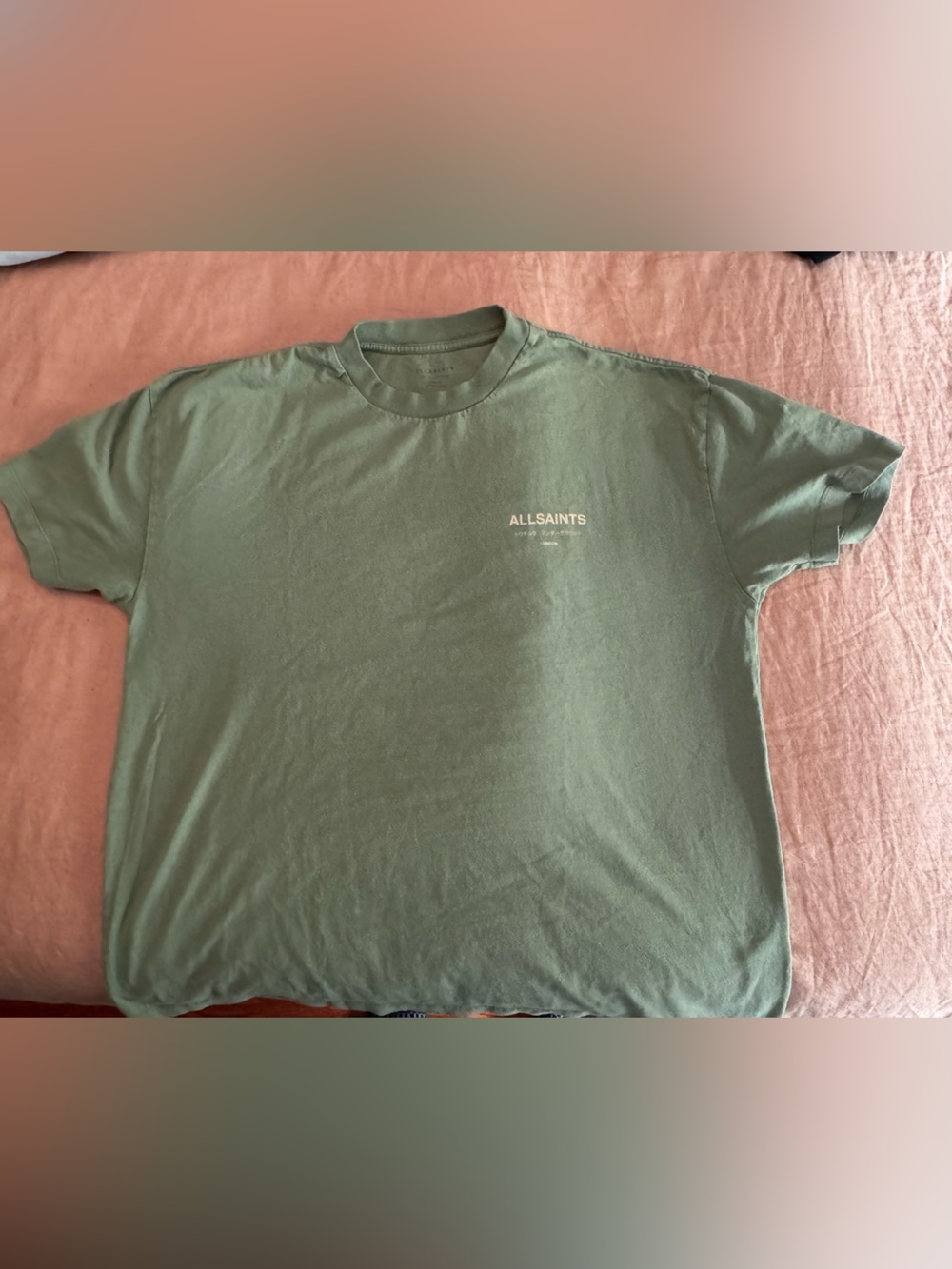All Saints Short Sleeve Crew T-Shirt in Olive oversized fit size L